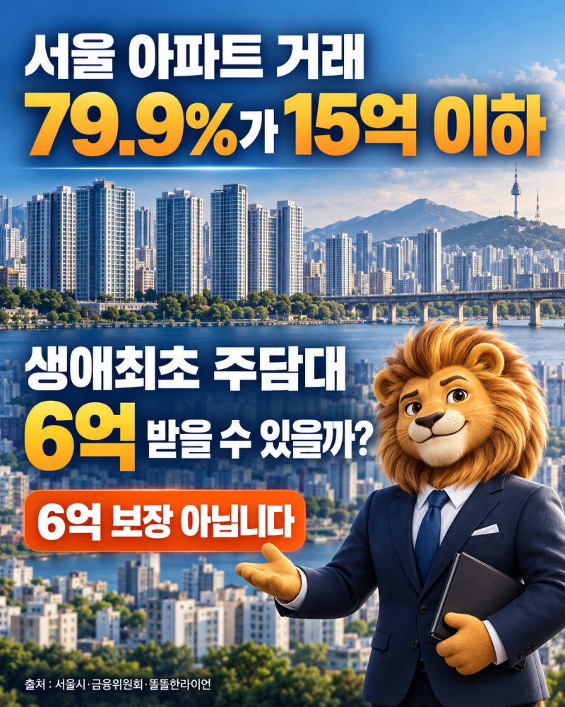 서울 아파트 거래 10건 중 8건이 15억 이하｜생애최초 대출 6억 받을 수 있을까?