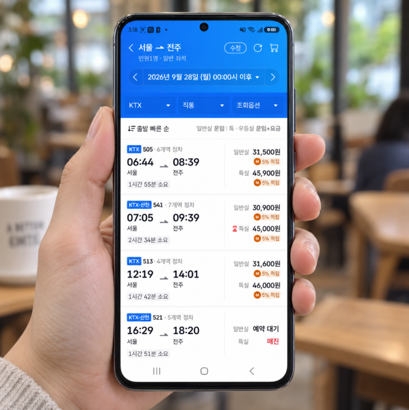 從首爾到全州站KTX：票價、時間查詢與預訂方法