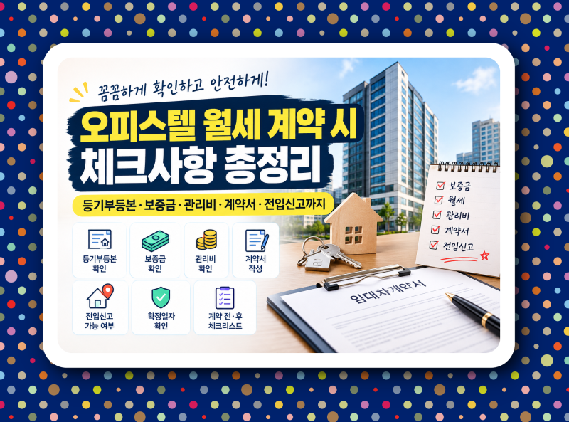 오피스텔 월세 계약 시 꼭 챙겨야 할 체크리스트 정리, 등기부등본, 보증금, 관리비, 계약서, ....