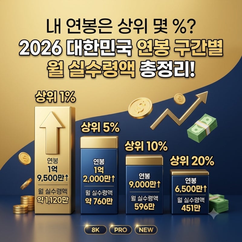 4탄: 내 연봉 위치는 어디? 2026 직장인 소득 백분위 및 세후 월급 분석