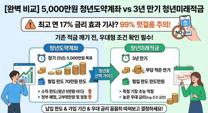 [가입 대비 방법 총정리] 5,000만원 청년도약계좌 vs 3년 만기 청년미래적금 완벽 비교