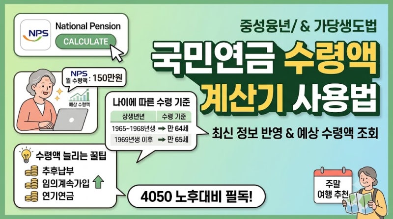 2026 국민연금 수령액 계산기 사용법! 내 연금 예상 수령액 조회 및 수령액 늘리는 꿀팁 총정....