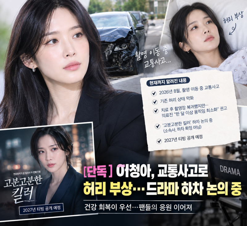 이청아, 촬영 이동 중 교통사고로 허리 부상…‘고분고분한 킬러’ 하차 논의 공식입장
