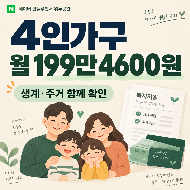 긴급복지생계지원금 4인가구 월 199만4600원, 주거지원까지 받을 수 있나
