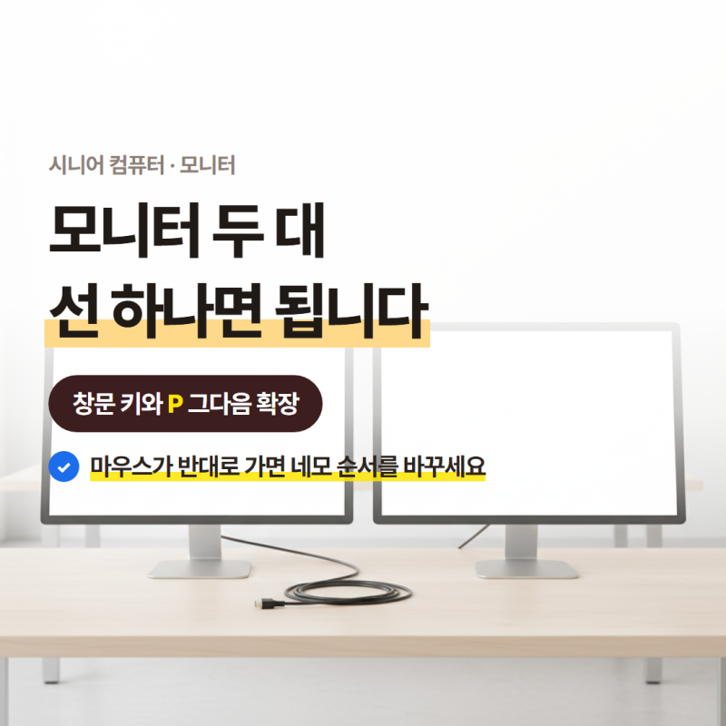 듀얼모니터 연결방법, 모니터 한 대와 선 한 가닥이면 됩니다