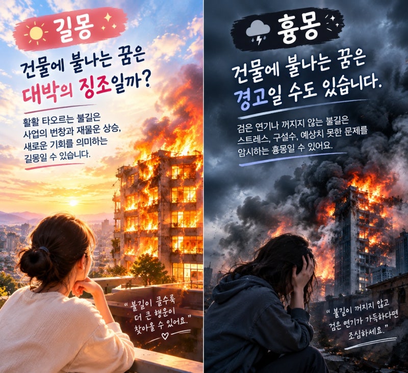 건물에 불나는 꿈 해몽 상황별 의미와 길몽 흉몽 구별법 총정리