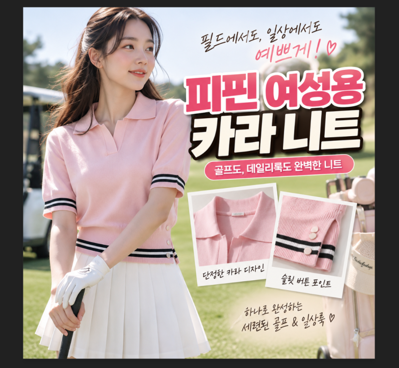 여성 골프웨어 추천 피핀 슬릿 버튼 배색 카라 니트