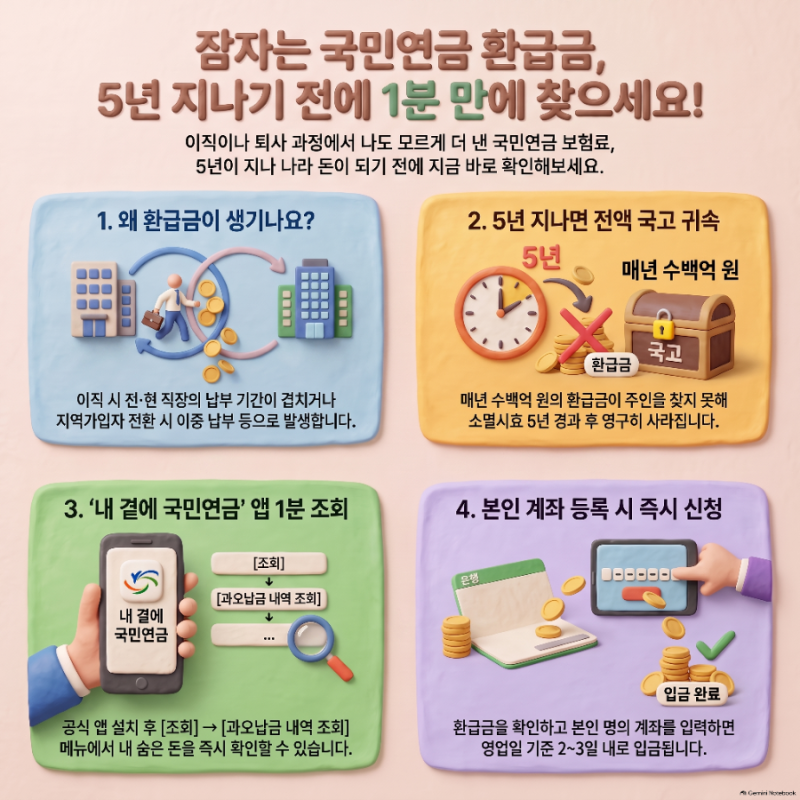 더 낸 국민연금 돌려받기! 국민연금 과오납 환급금 1분 조회 신청법