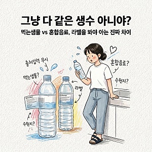 안전한 생수 무라벨이라 다 같은 줄 앎 생수 먹는샘물 차이 혼합음료 라벨 보는법 수원지 확....