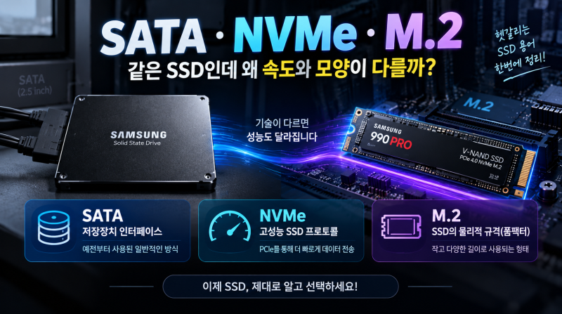 같은 SSD인데 왜 어떤 건 훨씬 빠를까? SATA·NVMe·M.2 이름의 비밀