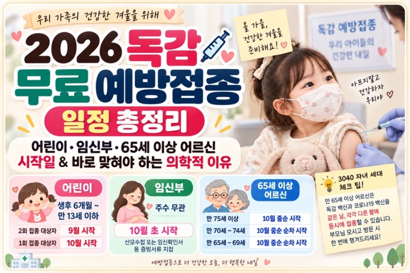 2026년 독감 무료 예방접종 일정 총정리 | 어린이, 임산부, 65세 이상 어르신 연령별 시작일 & ....