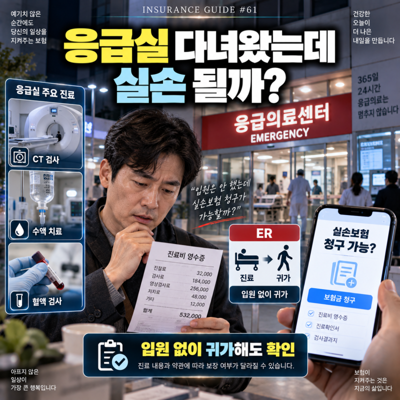 응급실 갔는데 입원은 안 했습니다｜응급실 진료비도 실손보험 청구할 수 있을까요?