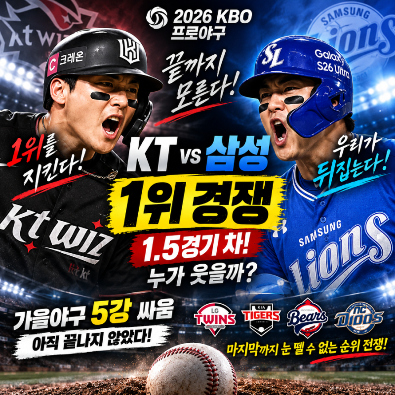 「2026 프로야구 순위 대혼전…KT·삼성 1.5경기 차, 가을야구 5강 경우의 수」