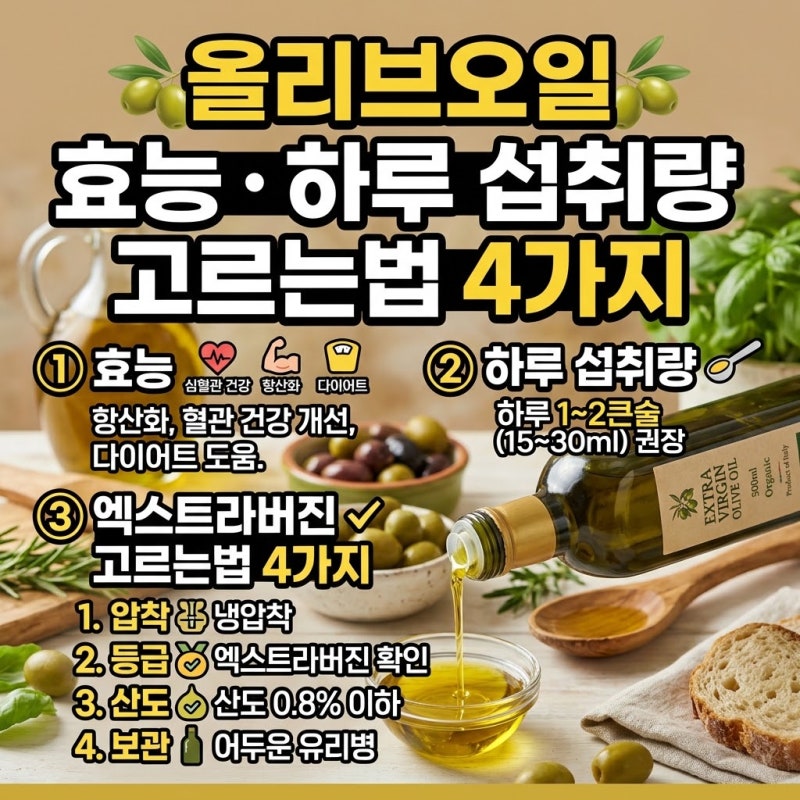 올리브오일 효능과 하루 섭취량, 엑스트라버진 고르는법 4가지