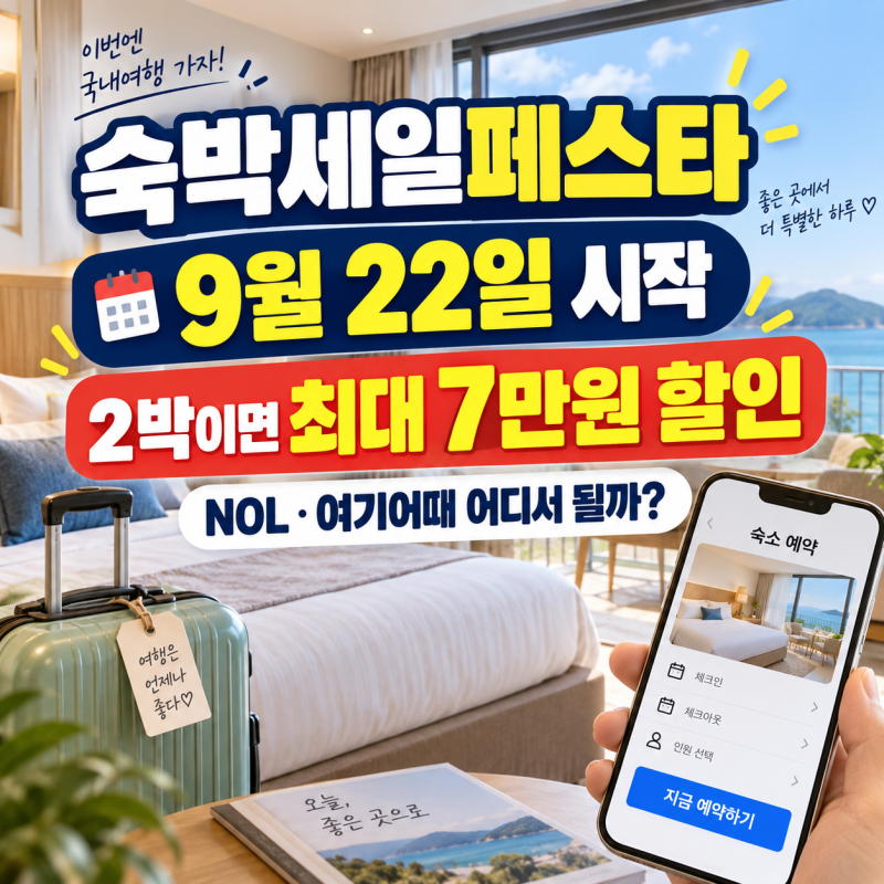 숙박세일페스타 9월 22일 시작, 2박 최대 7만원 할인… 야놀자·여기어때 사용방법
