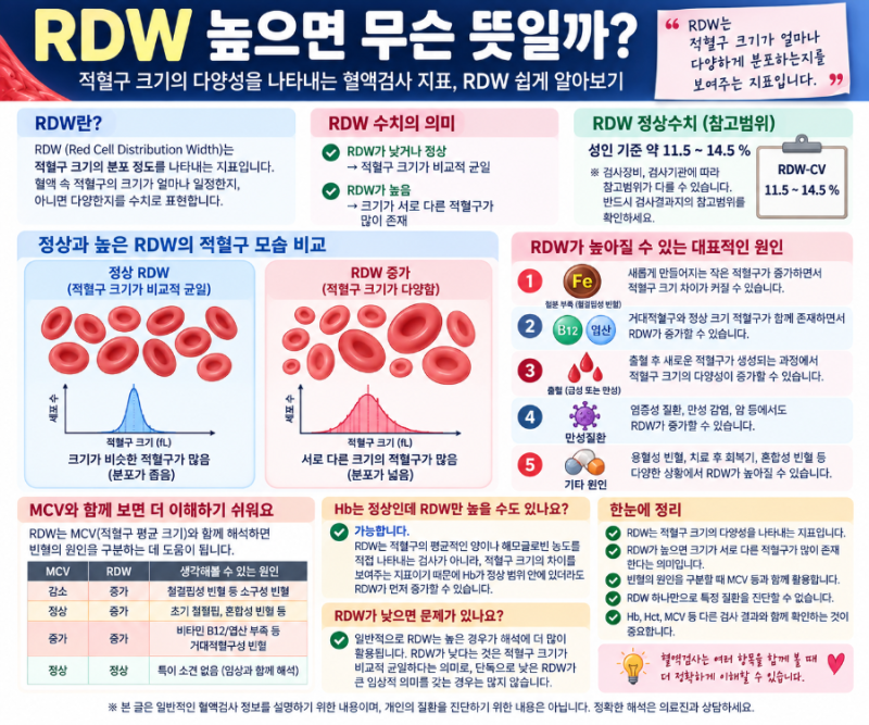 RDW 높으면 무슨 뜻일까? 혈액검사 RDW-CV 정상수치와 빈혈의 관계