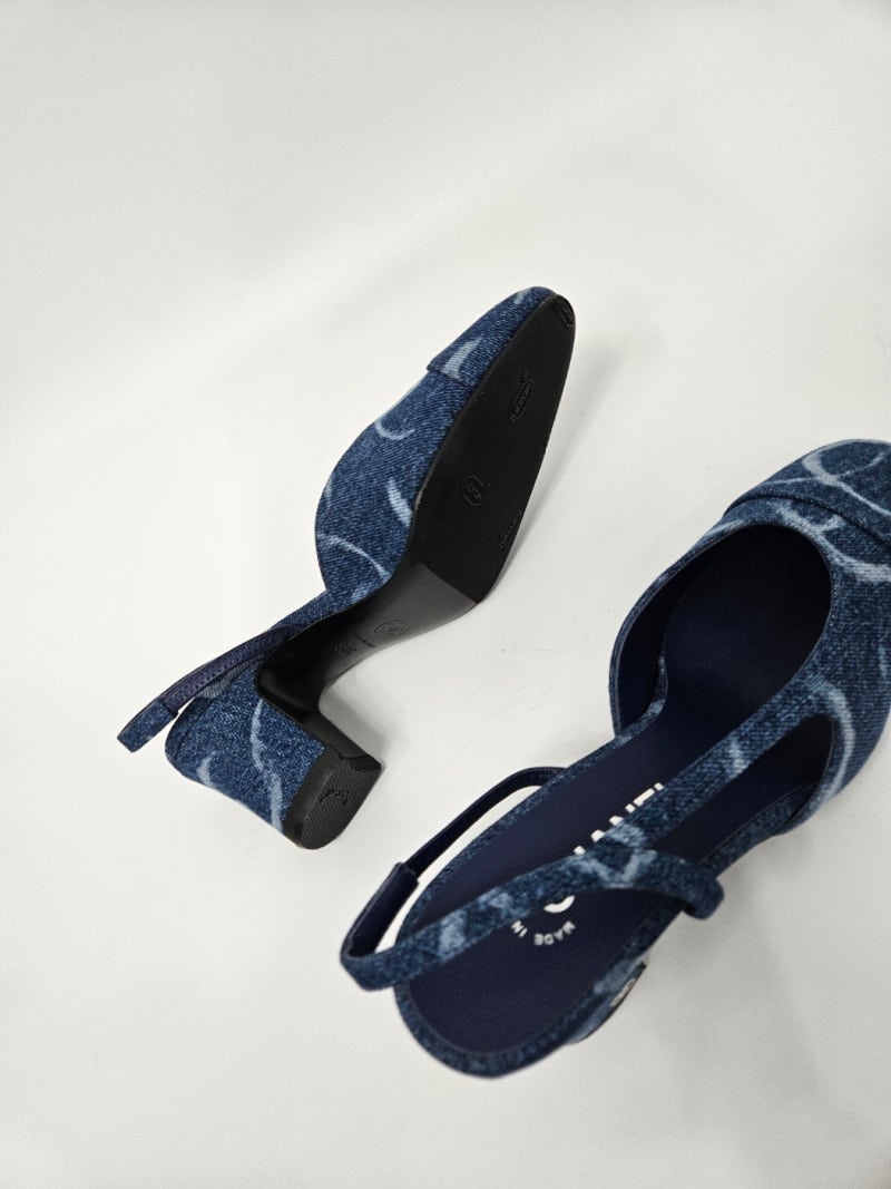 CHANEL 샤넬 데님 미드힐 슬링백 밑창보강 명품 신발 구두는 비브람으로