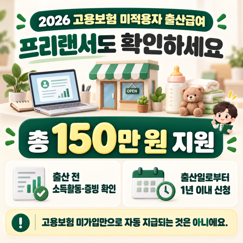 2026 프리랜서 출산급여, 고용보험 없어도 150만 원 받을까요? 신청조건·서류 확인