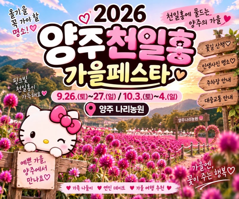 2026 양주 천일홍 가을페스타 총정리나리농원 가을꽃축제 일정·주차·대중교통까지