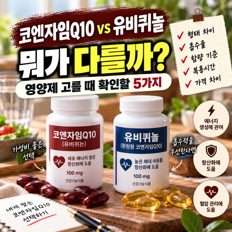코엔자임Q10 vs 유비퀴놀 차이, 효능과 영양제 고를 때 확인할 5가지