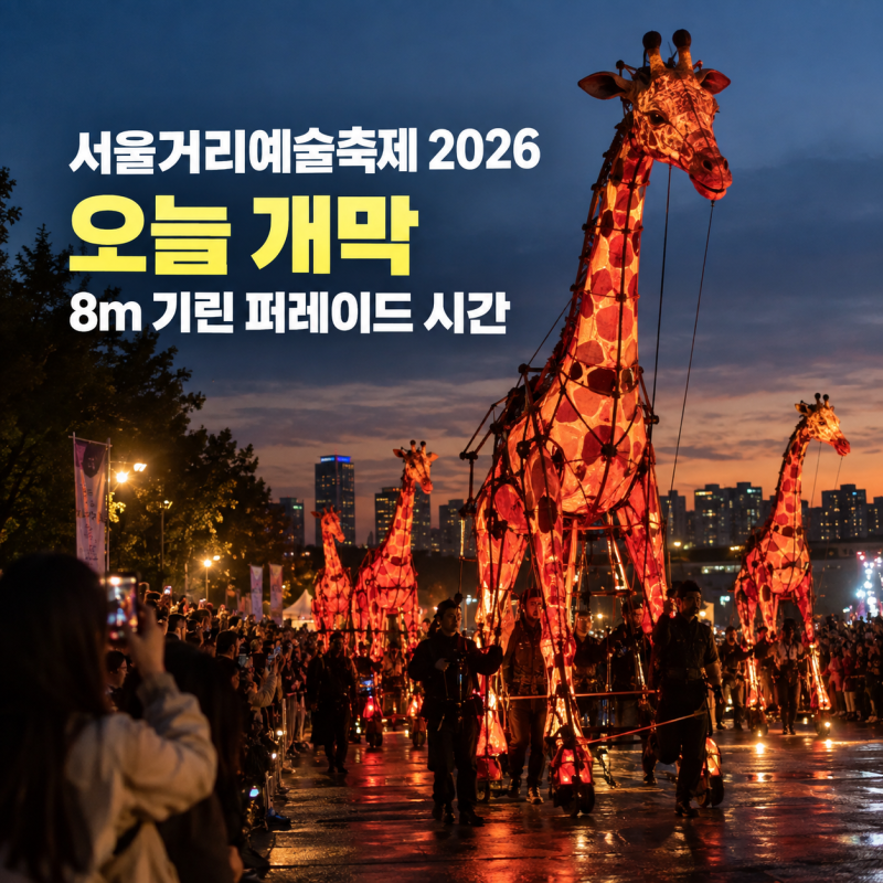서울거리예술축제 2026 오늘 개막｜8m 기린 퍼레이드 시간·뚝섬 서울숲 무료공연