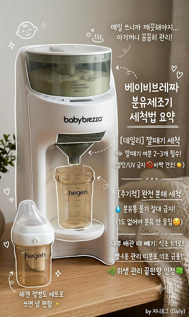 [육아 꿀팁] 베이비브레짜 분유제조기 세척 방법 총정리! (깔때기 데일리 세척부터 식초 물때....