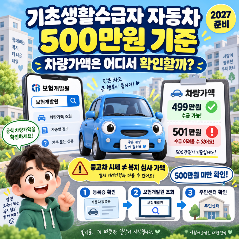 기초생활수급자 자동차 500만원 기준, 차량가액은 어디서 확인할까?