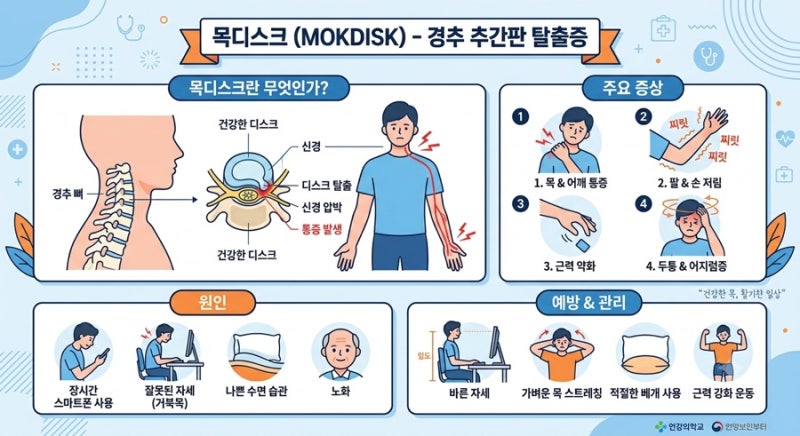 목디스크(경추 추간판 탈출증)이란, 원인, 운동