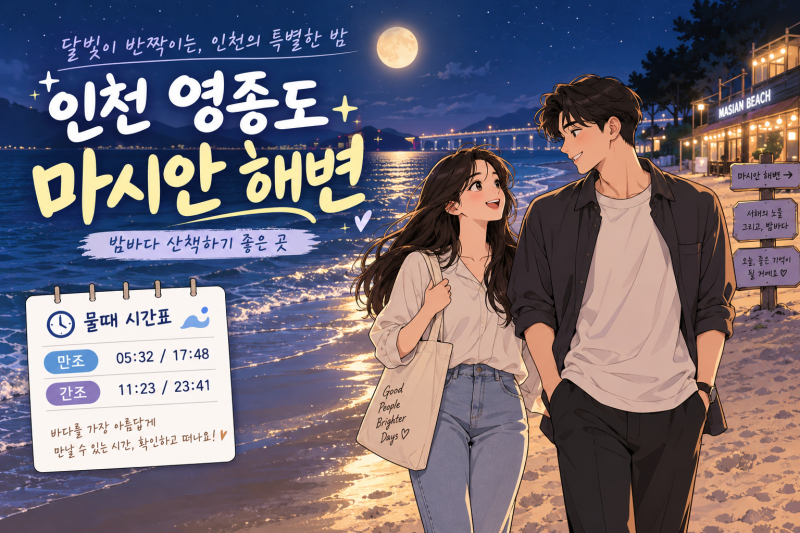 영종도 마시안해변 물때표 시간표 완벽정리! 갯벌체험 밤바다 산책 꿀팁