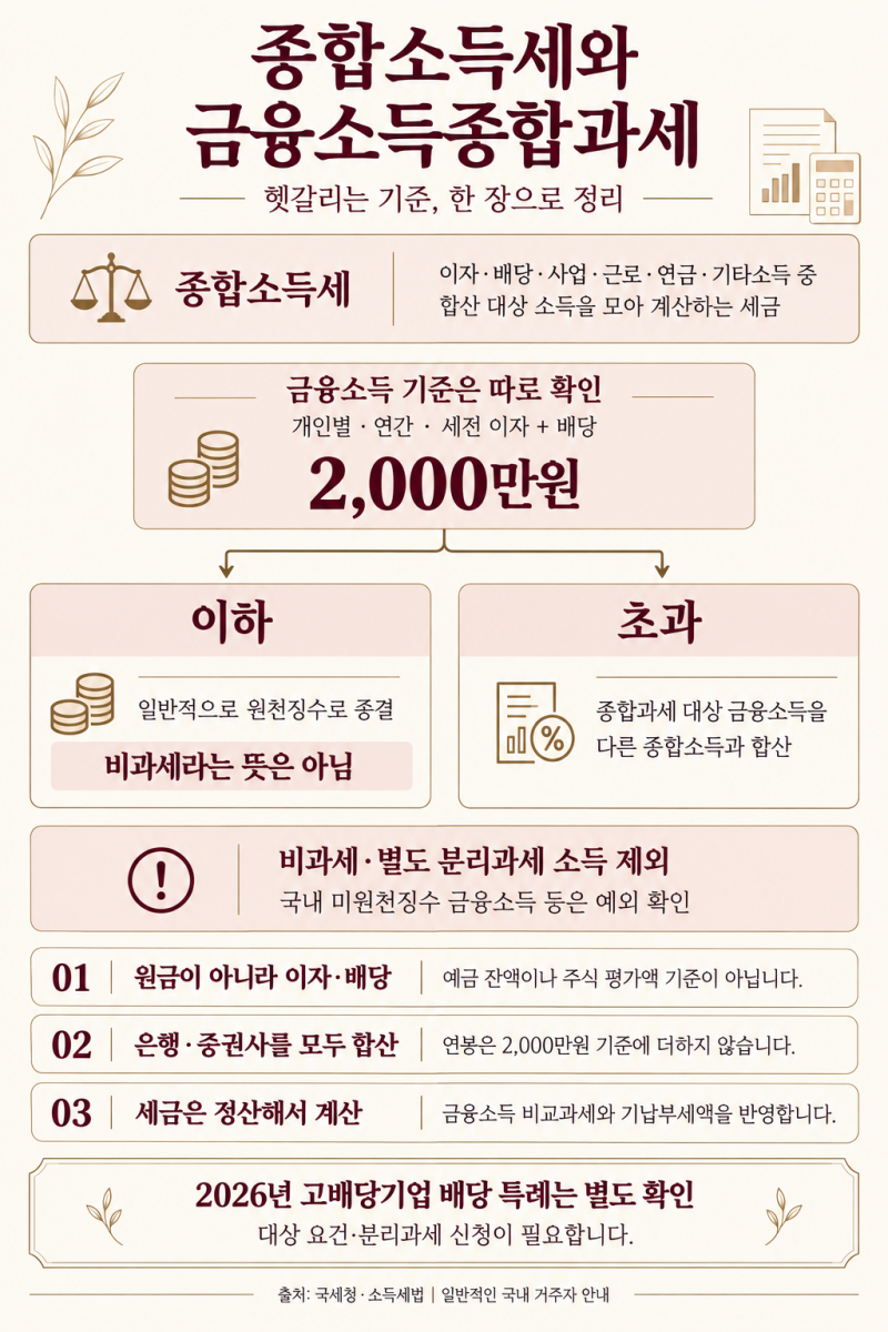 종합소득세·금융소득종합과세 기준 쉽게 정리｜2,000만원은 어떻게 계산할까?