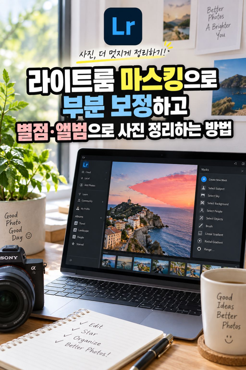 라이트룸 마스킹으로 부분 보정하고 별점·앨범으로 사진 정리하는 방법