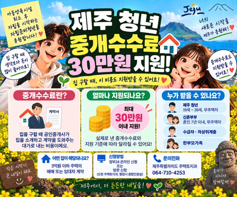 제주 청년 주거지원 ｜집 구할 때 중개수수료 30만원 지원받는 방법