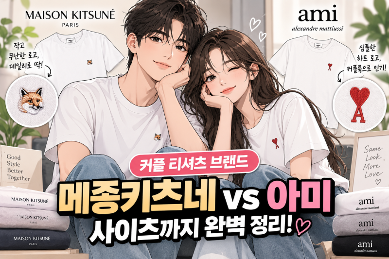 커플 티셔츠 브랜드 로고 무난한 메종키츠네 아미 사이즈 비교 추천 2026