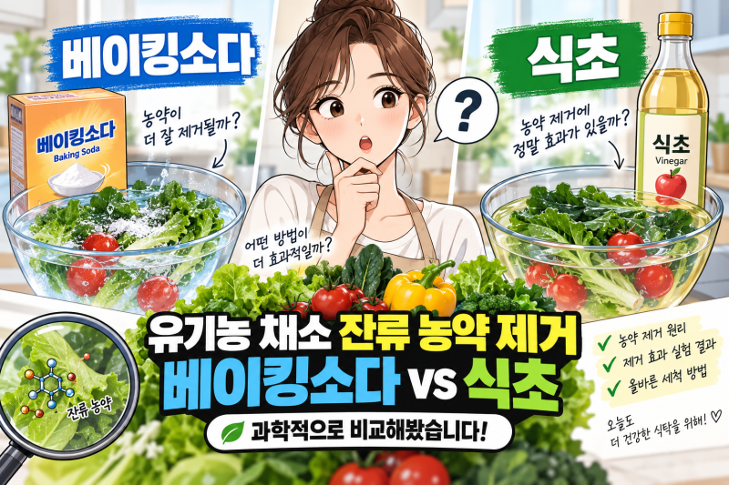 유기농 채소 잔류농약 제거 베이킹소다 식초 세척 완벽비교
