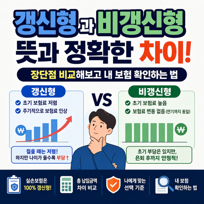 갱신형 비갱신형 뜻과 정확한 차이! 장단점 비교해보고 내 보험 확인하는 법