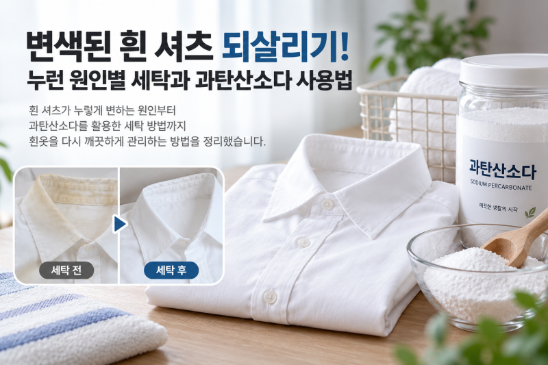 변색된 흰 셔츠 되살리기! 누런 원인별 세탁과 과탄산소다 사용법