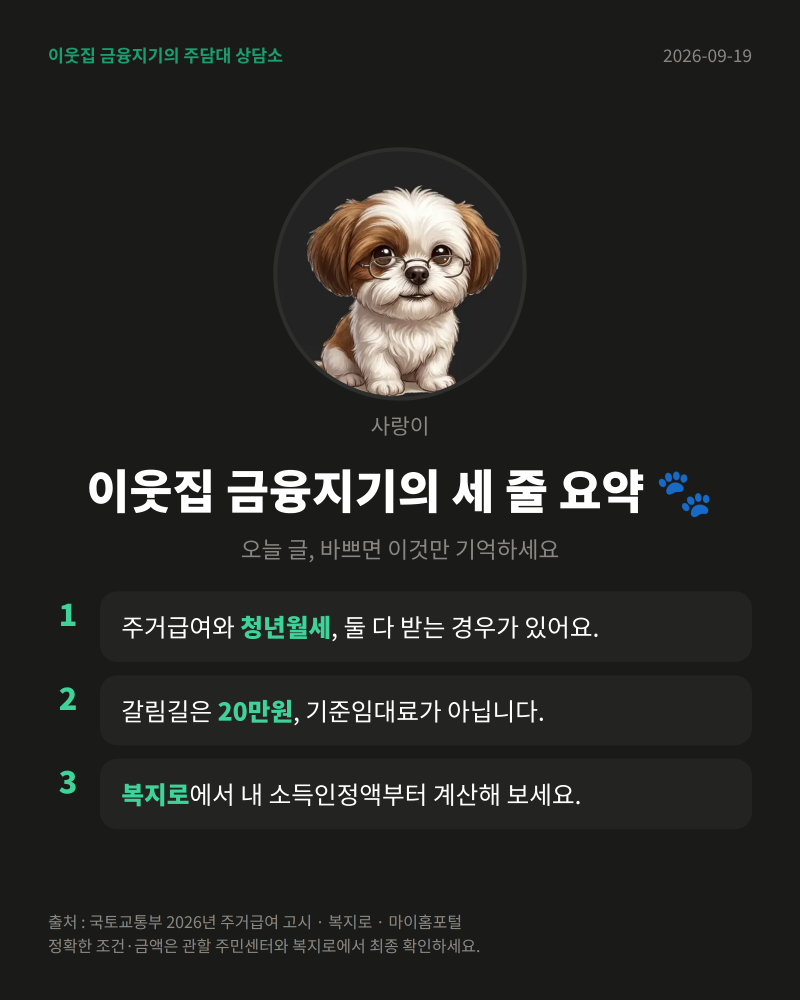 주거급여 청년월세 중복 — 20만원에서 둘 다 받을지 갈립니다