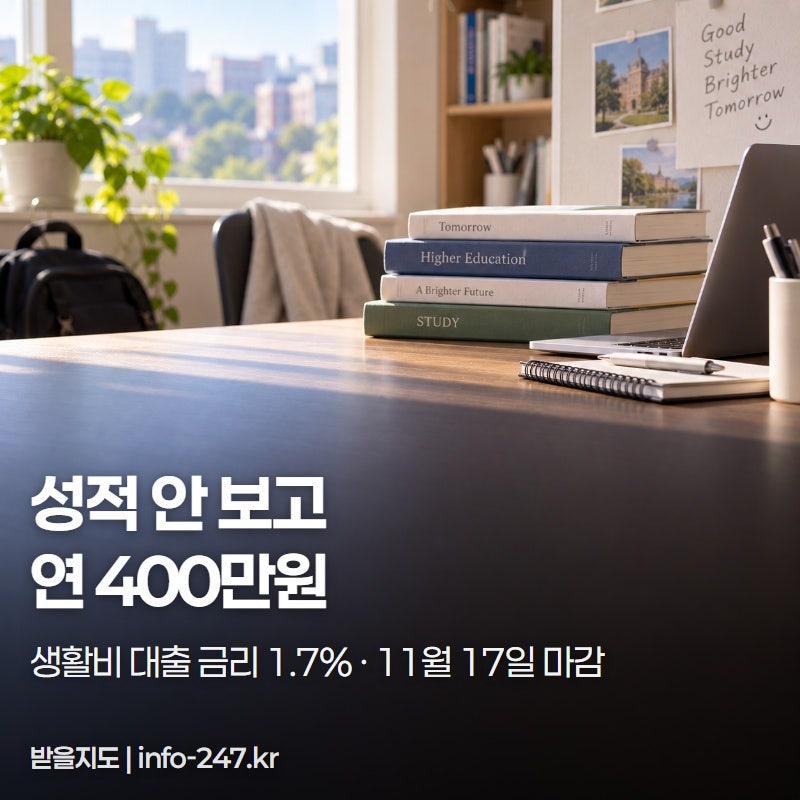 대학생 생활비 대출 연 400만원, 2학기 마감은 11월 17일입니다