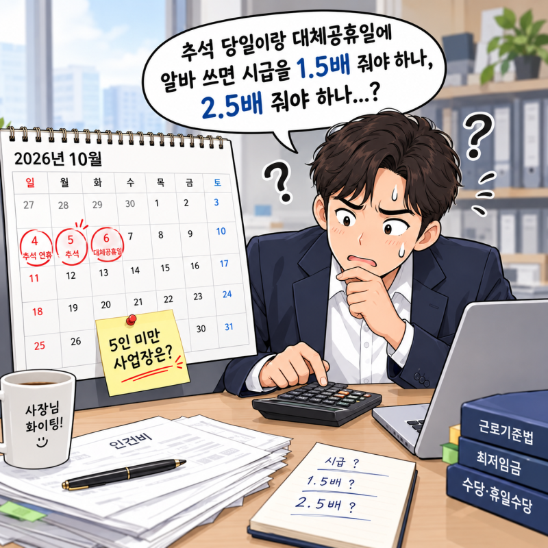 추석 연휴 대체공휴일 수당 계산법: 5인 미만 사업장 적용 기준과 알바 시급 계산