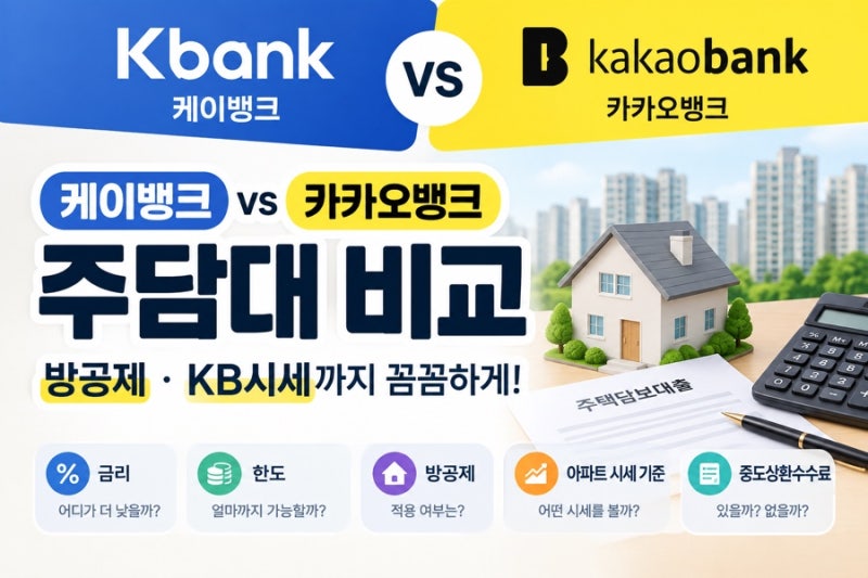 케이뱅크 vs 카카오뱅크 주담대 비교｜금리·한도·방공제·중도상환수수료까지
