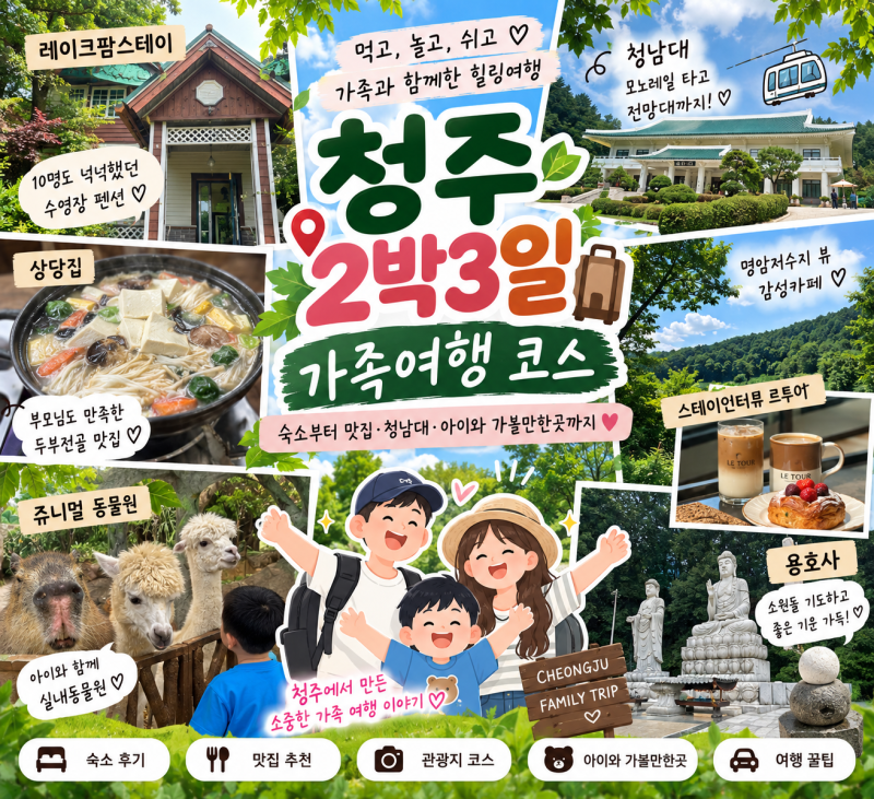 청주 2박3일 가족여행 코스｜숙소부터 맛집·청남대·아이와 가볼만한곳까지