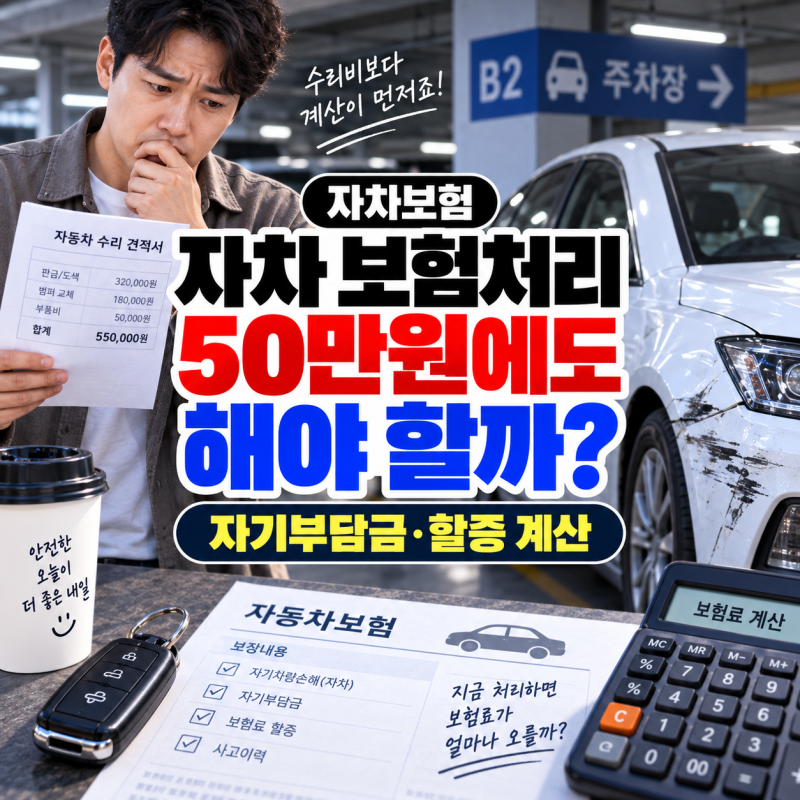 자차 보험처리, 수리비 50만원에도 해야 할까? 자기부담금·할증 실제 계산