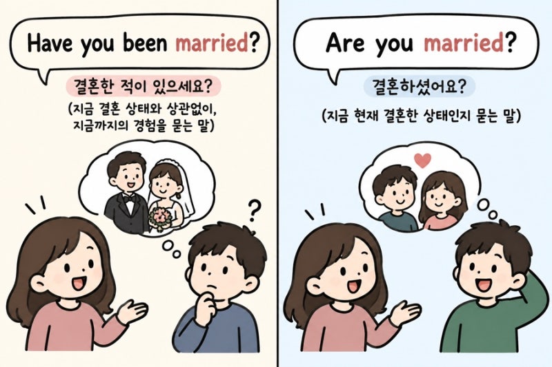 현재, 현재완료 예문으로 뉘앙스 이해하기, Have you been married? Are you married? How long + 현재완료