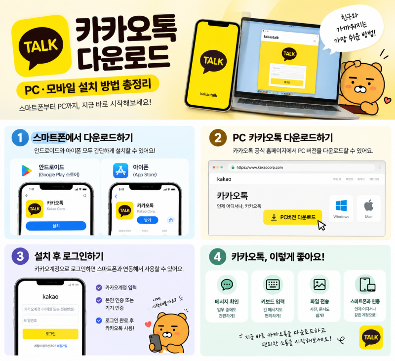 카카오톡 다운로드 설치 방법｜PC 모바일 카톡 설치하기