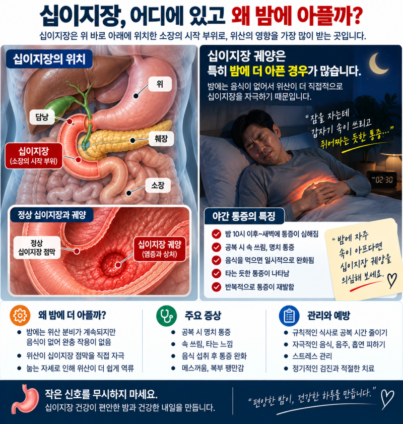 십이지장궤양, 밤에 속쓰려 깬다면 위궤양과 다른 이 특징 확인하세요!