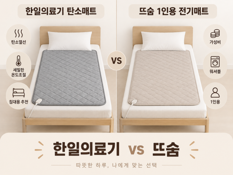 한일의료기 탄소매트 vs 뜨숨 1인용 전기매트 비교 및 추천｜5가지 차이, 뭐가 더 나을까?