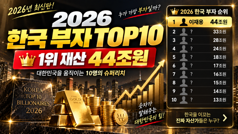 2026년 한국 부자 순위 TOP10, 이재용 재산 44조원·삼성가 4명 상위권