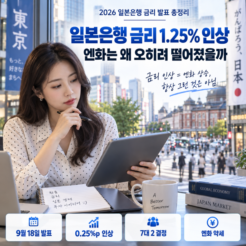 2026 일본은행 금리 발표 총정리｜1.25% 인상·엔화 약세·다음 금리 일정