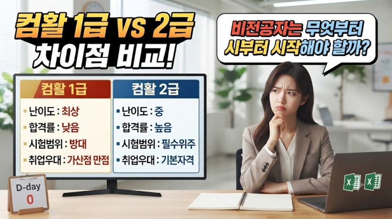 컴활 1급 VS 2급 차이점 비교