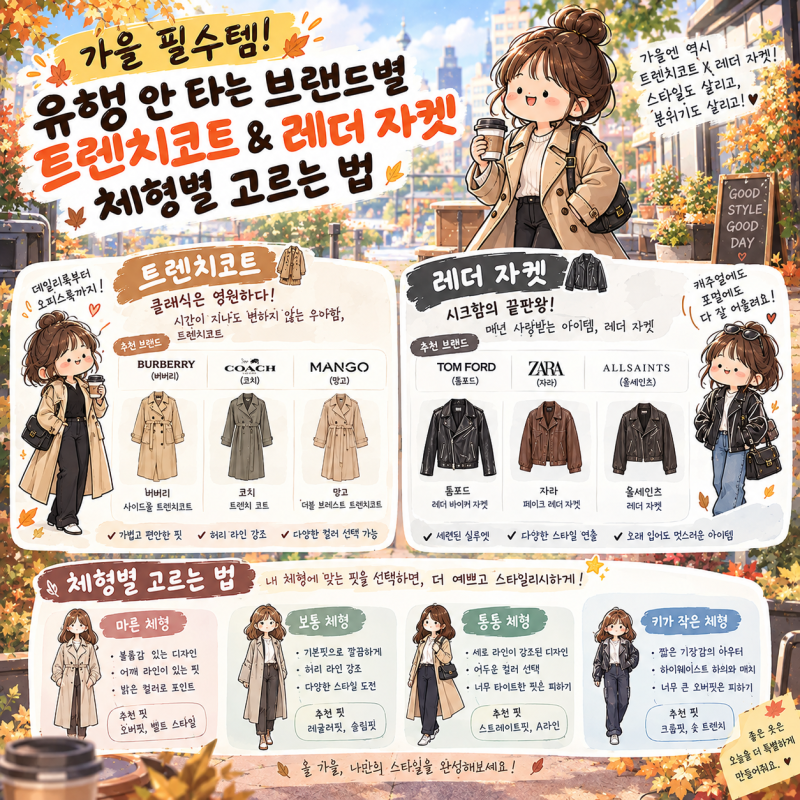 [제199호] 가을 필수템! 유행 안 타는 브랜드별 트렌치코드 & 레더 자켓 체형별 고르는 법